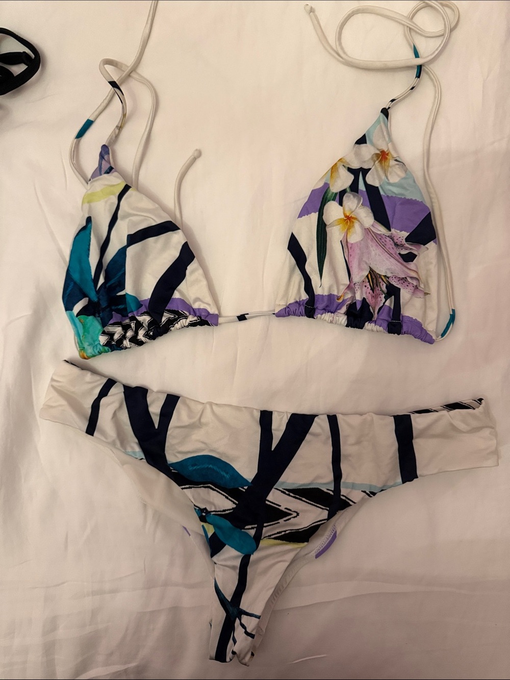 Agua Clara White Floral Bikini with Teal, Navy & Purple Accents